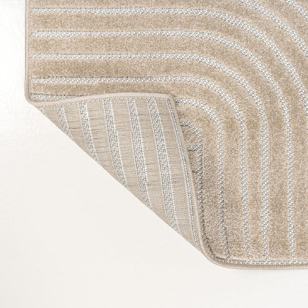 Hallie High-Low Curve Beige/Cream 8x10 Indoor/Outdoor Area Rug, Minimalist, Japandi, Geometric, Pet Friendly