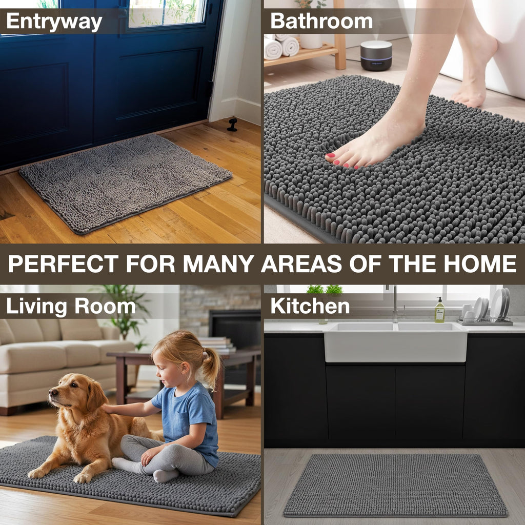 Plush Bathroom Rugs 36x24 Thick Chenille Quick Dry Microfiber Absorbent Bath Mat, Soft Bath Rugs, Machine Washable