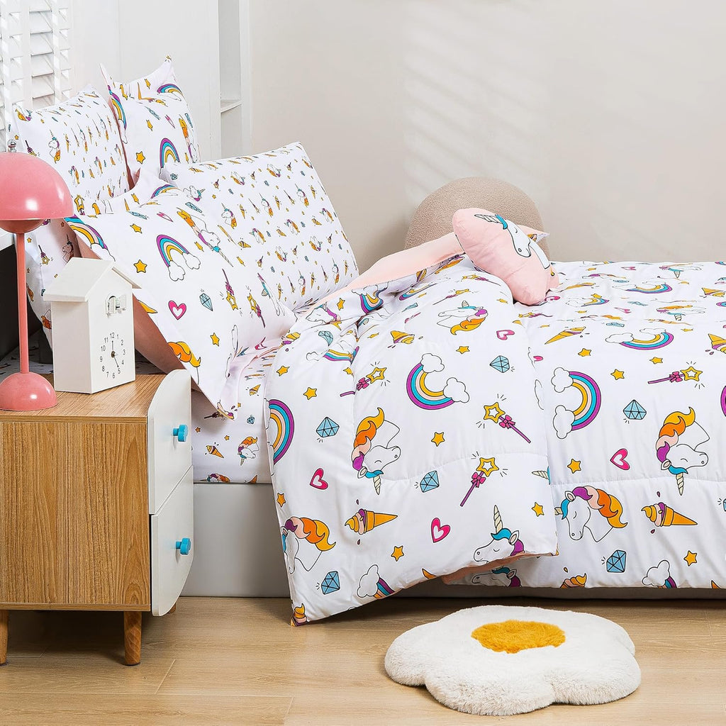 Bed in a Bag for Kids Girls Teens, 8 Pieces Full Comforter Bed Set with Shams, Sheet Set and Decorative Toy Pillow