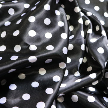 Charmeuse Bridal Satin Fabric Polka Dots by The Yard 58 Inches Wide (Black, 5 Yards)