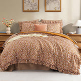 Queen Comforter Set - 7 Pieces Ruffle Brown Bedding Sets, Shabby Chic Farmhouse Bed in a Bag with Ruffle Comforter