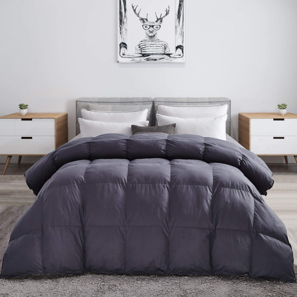Luxurious Light Weight Goose Down Comforter King Size Duvet Insert, Classic Gray, Premium Baffle Box, 100% Egyptian