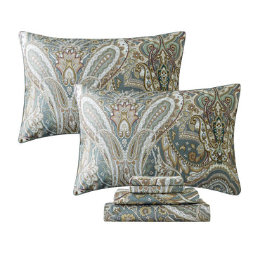 Paisley Sheets Set Queen Classic Boho Paisley Bedding Luxurious Bohemian Damask Paisley Bed Sheet Set Breathable 100%