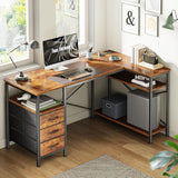 L Shaped Office Desk with Power Outlets, 47 Inch Computer Desk with 3 Drawers, Shelves, for Gaming, Corner Work