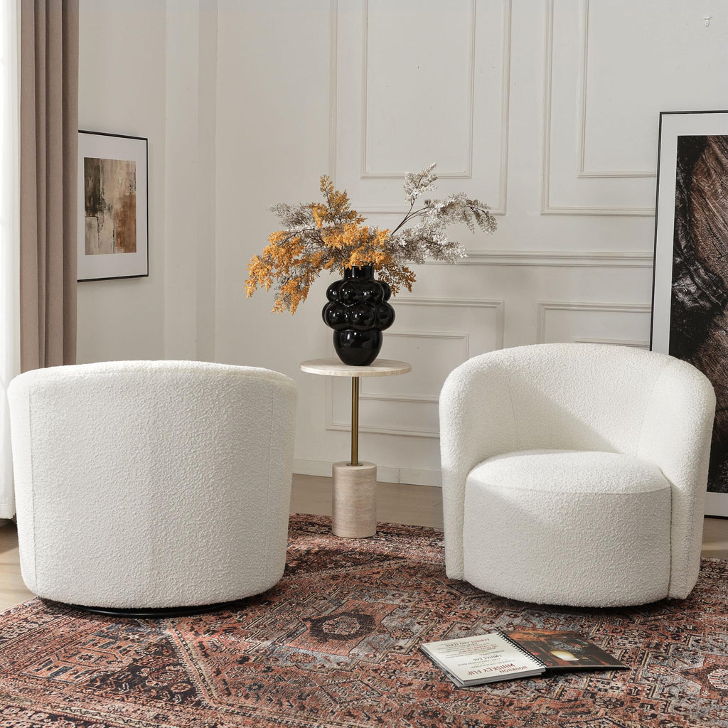 34" W No Assembly Boucle Swivel Barrel Chairs Set of 2, Cream