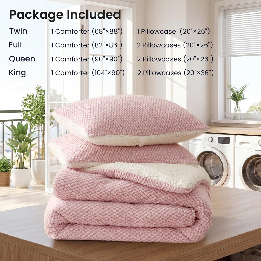 Plaid Tafu Comforter Set 3 Pieces, Dusty Pink&White