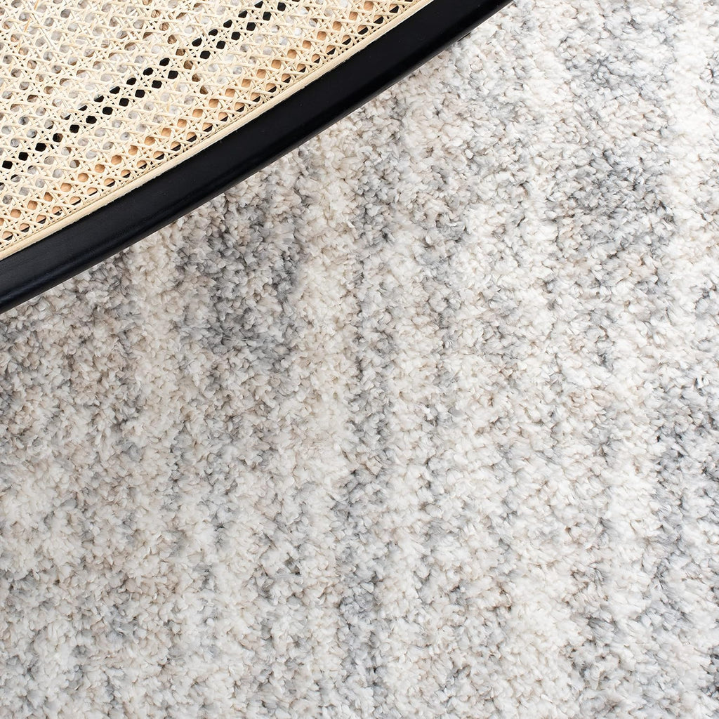 Berber Shag Collection Area Rug - 6'7" Square, Grey & Ivory, Modern Abstract Design, Non-Shedding & Easy Care