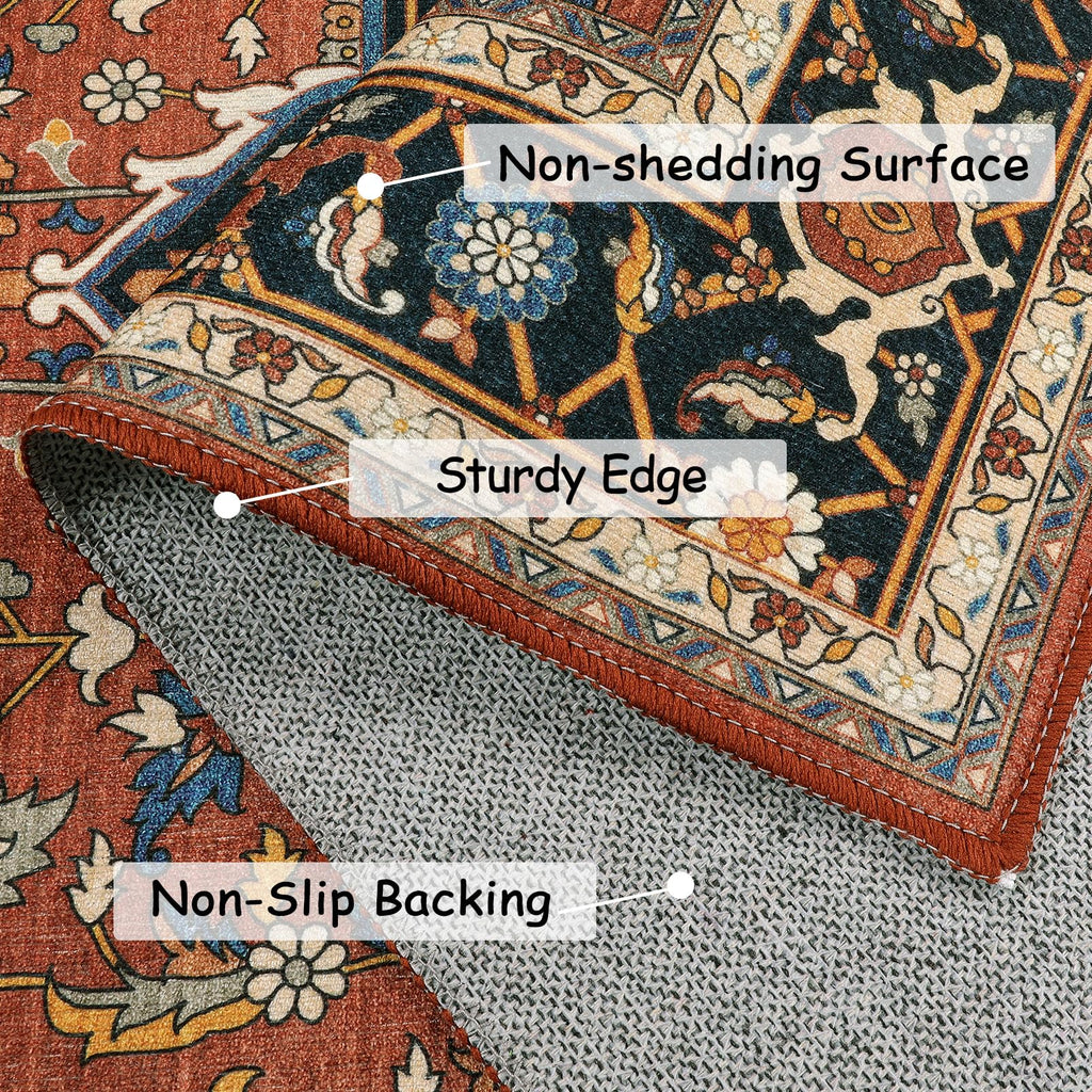 Ultra-Thin Washable Runner Rug - Non-Slip Hallway Runner Rug Laundry Room Mat, Vintage Stain Resistance Low Pile