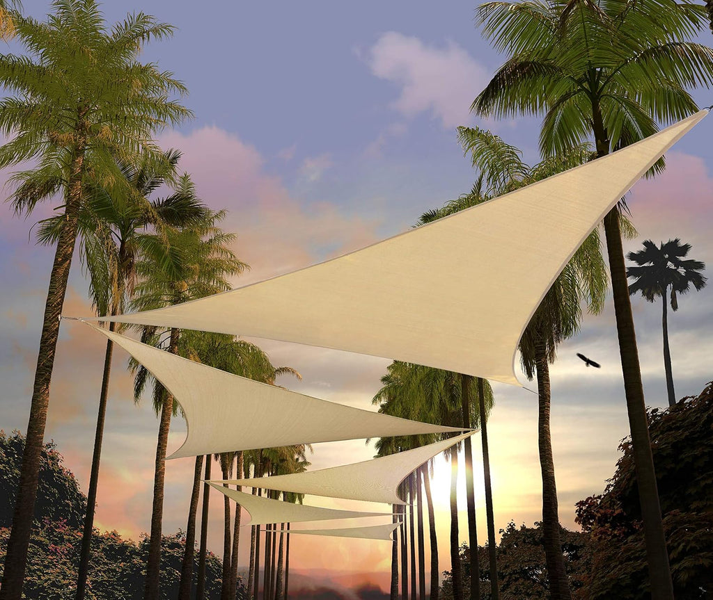 22' x 22' x 22' Beige Triangle Sun Shade Sail Outdoor Canopy Awning, UPF50+ AGTAPT22, 95% UV Blockage, Water & Air