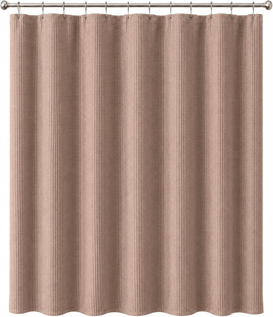 Hotel Style Waffle Weave Shower Curtain, Textured Fabric Shower Curtain, Water Resistant Polyester with Stitched Hook
