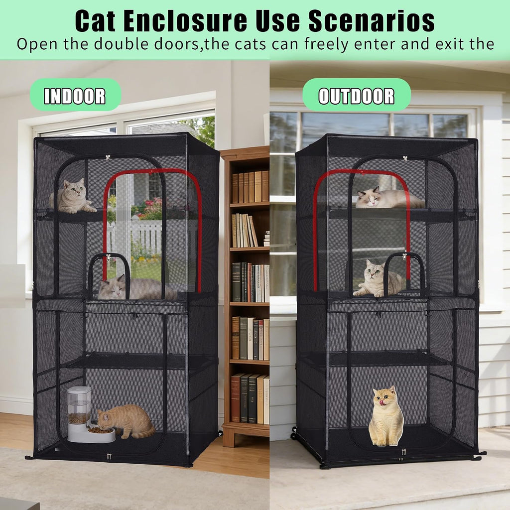 Catio Outdoor Cat Enclosure, 4 Tiers Window Catio, Upgraded Mesh