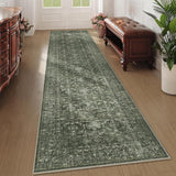 2x10 Hallway Washable Runner Rug Vintage Green Boho Extra Long Runners