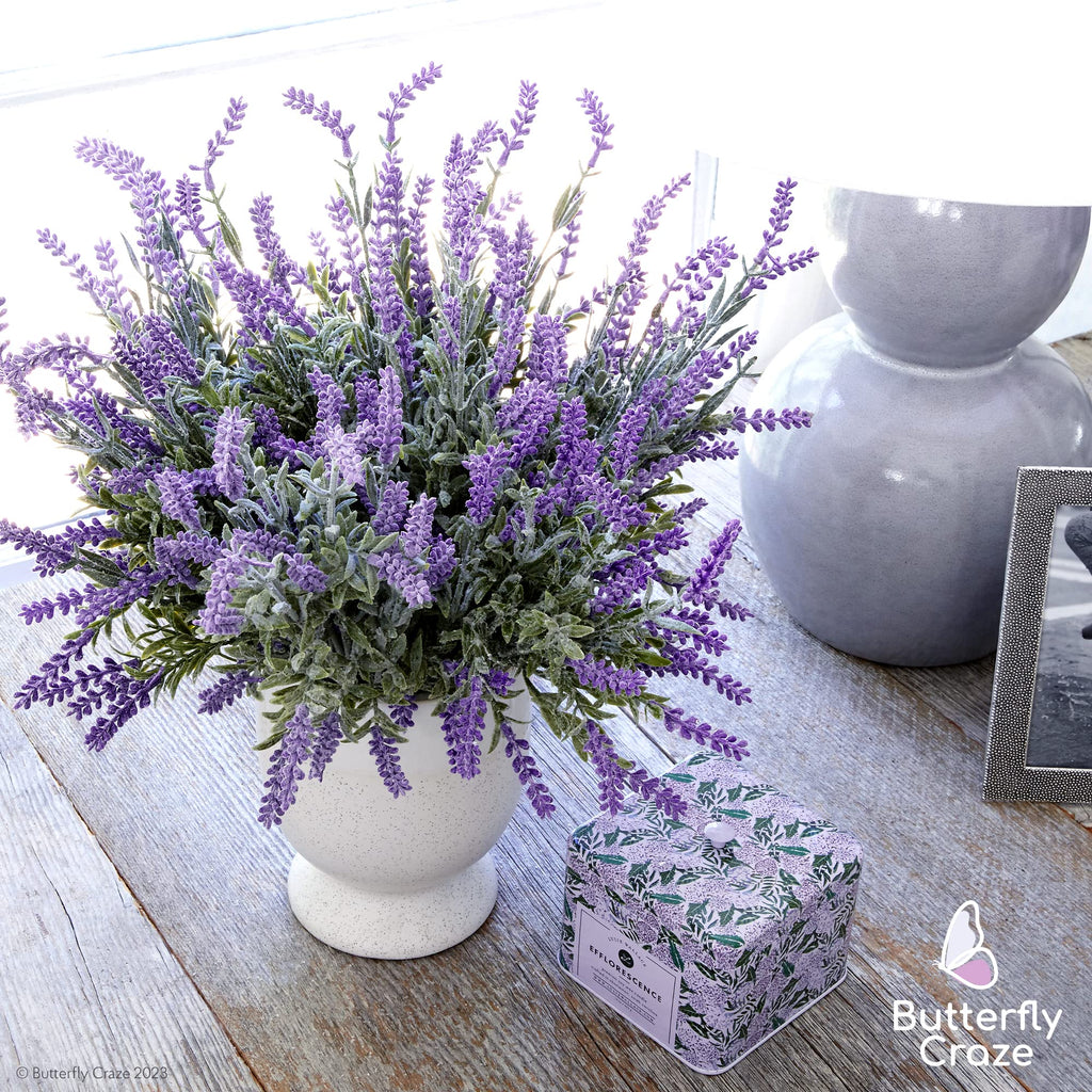 Lavender Artificial Flower Stems - UV-Protected Outdoor Artificial Plants - Plastic Flowers for Outdoors - Floral