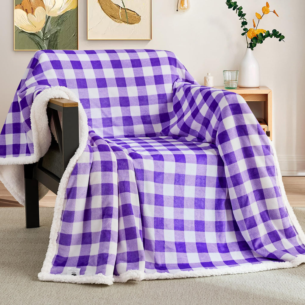 Christmas Sherpa Fleece Throw Blanket Soft Warm Buffalo Plaid