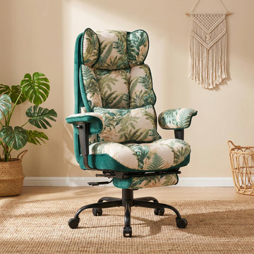 Big and Tall Office Chair 400lbs - Heavy Duty Boho Desk Chair with Footrest, Oversized 22" Wide 6-Inch Pocket Spring