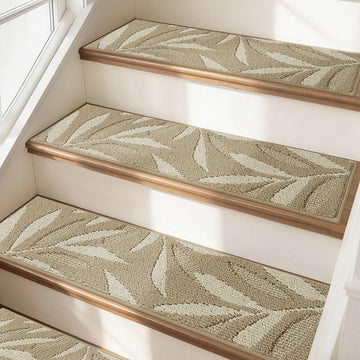 3D Leaf Stair Treads, 14 Pack 9" X 28", Beige