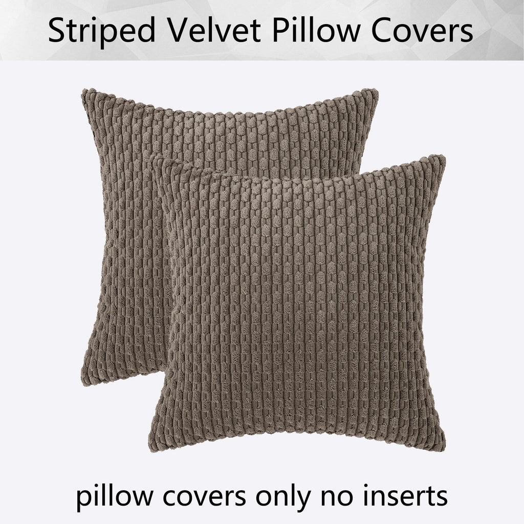 Soft Corduroy 24x24 Inch Pillow Covers 2 Pack, Light Brown