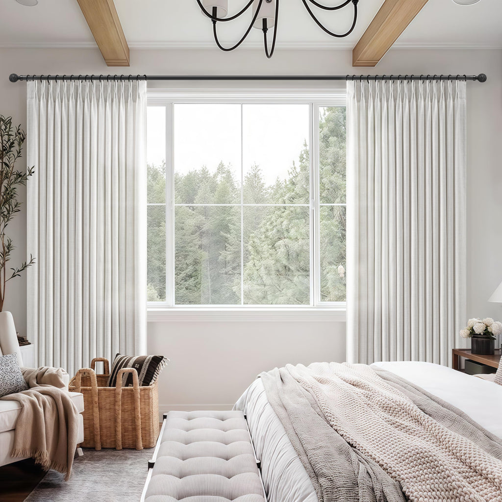 Memory Trained Pinch Pleat 60 Inch Wide Room Divider Curtains 102 Inches Long, Off White Light Filtering Linen Semi