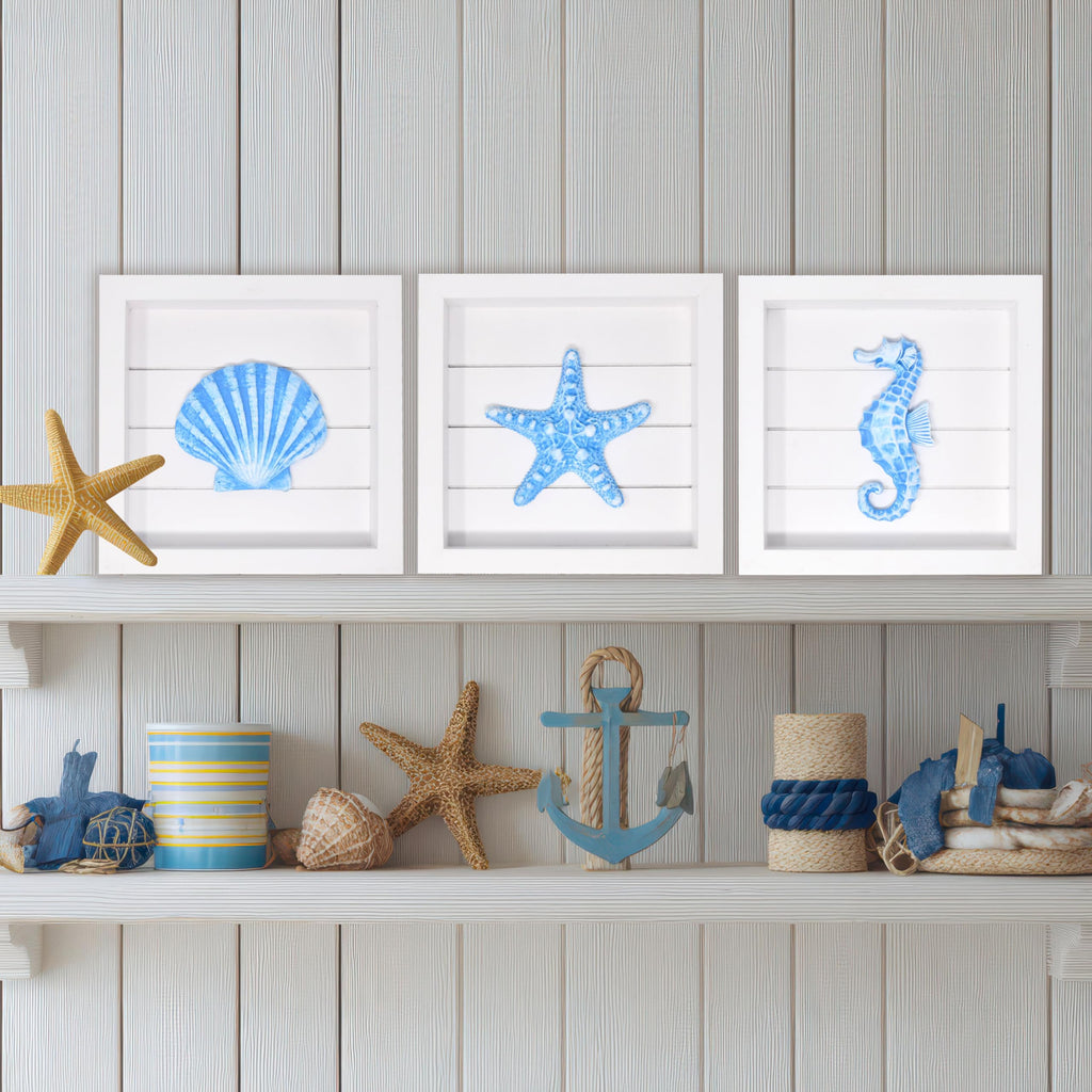 Coastal Wall Decor, 3 Piece Blue Ocean Framed Wall Art Set