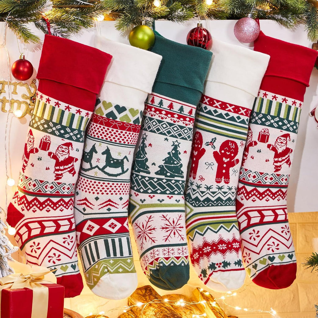 S Knitted 22'' Large Hand-Knitted Red/Green/White Santa Claus Gingerbread Man Gingerbread Man Tree Horse - Set of 6