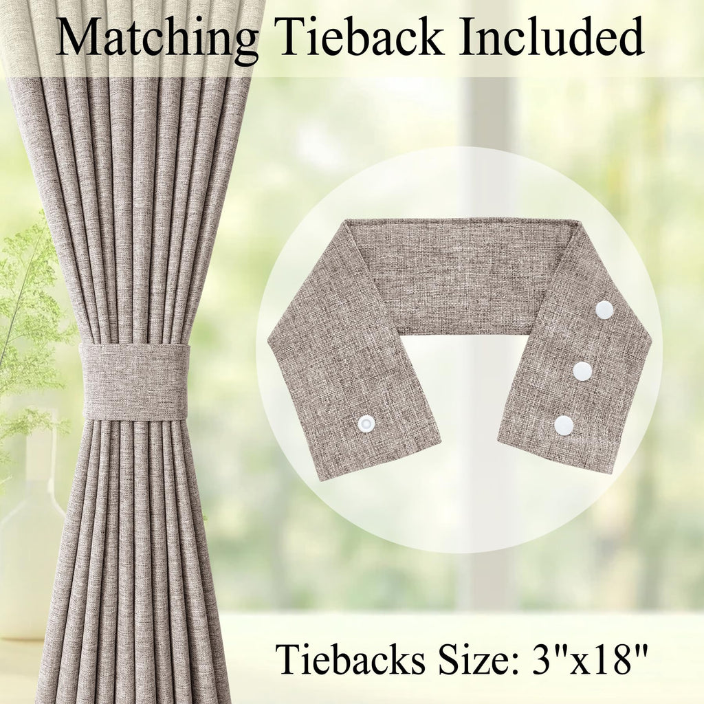 Extra Wide Linen Window Drapes for Sliding Glass Doors 100% Blackout Linen Textured Curtains Grommet Top Drapery