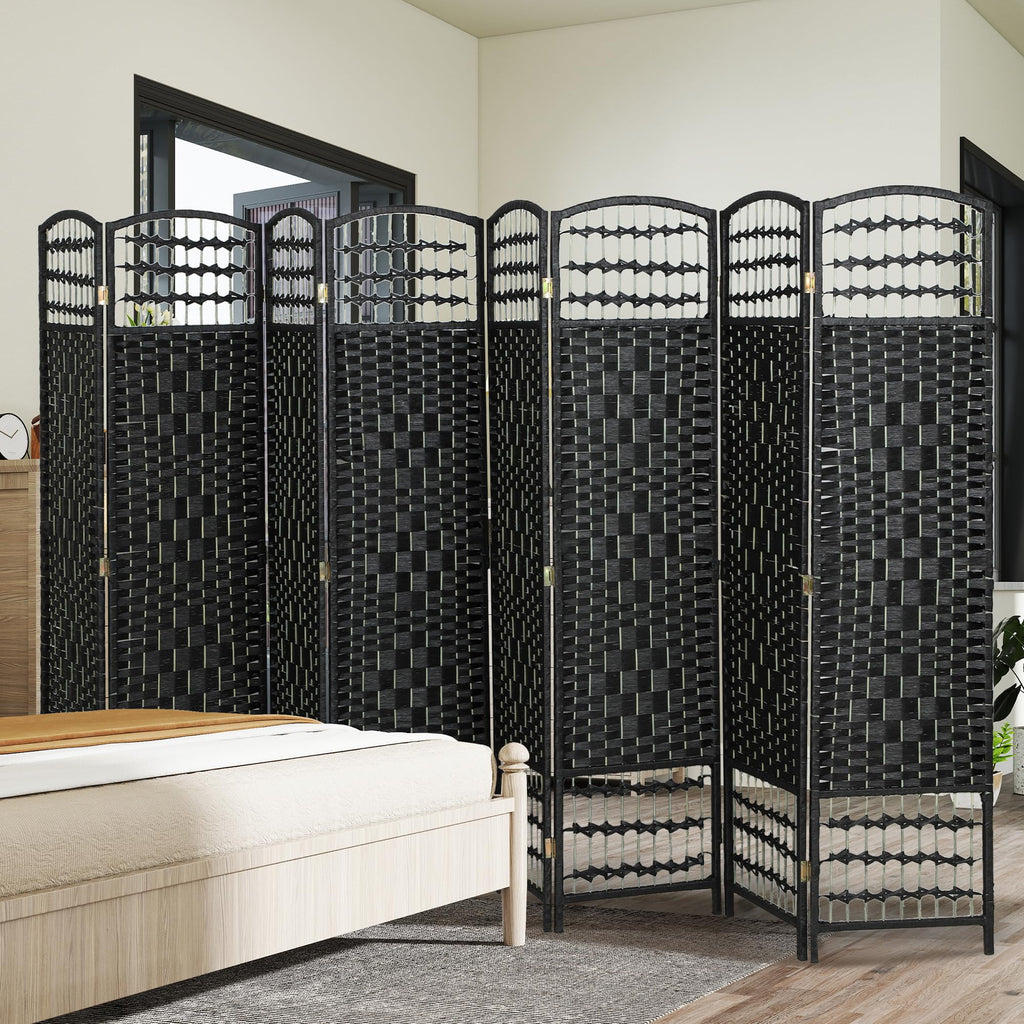 8 Panel Room Divider, Folding Privacy Screen, 5.6', Black