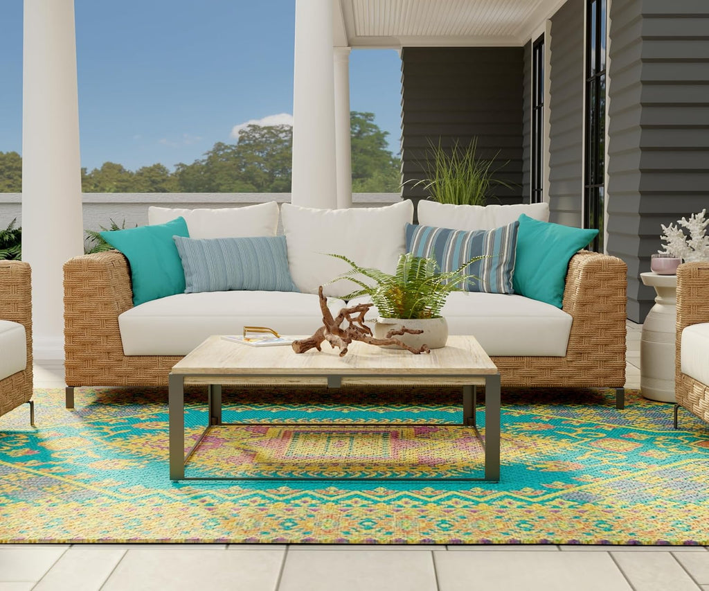 4' x 6', Aqua Outdoor Rug, Reversible Plastic Mat, Porch, Poolside, Mudroom, Camping, RV, Deck