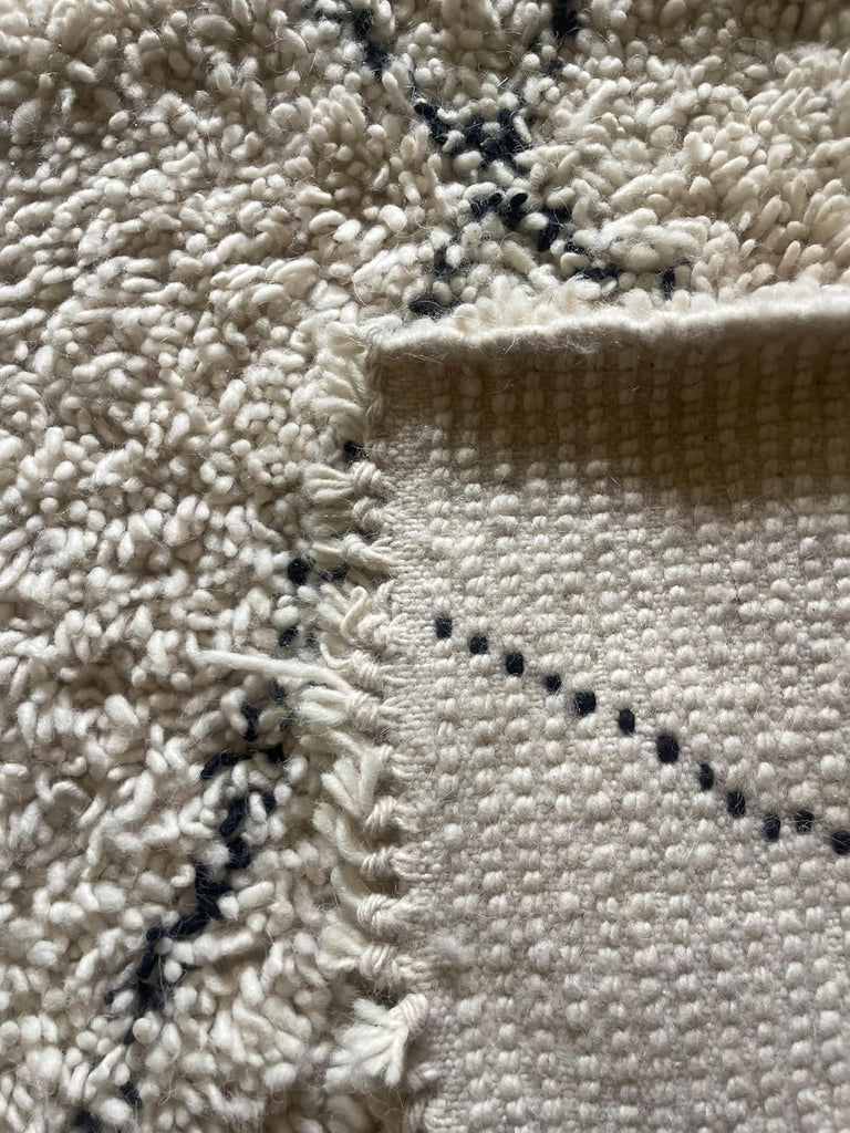 Handmade Moroccan Berber Area Rug 3' x 5', 100% Wool High Pile Shag, Beni Ourain Style, Ivory/Cream with Charcoal