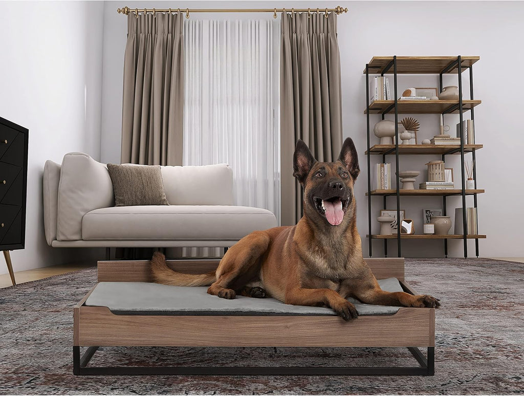 Milo Wooden Elevated Dog Bed with Soft Foam Mattress, Large