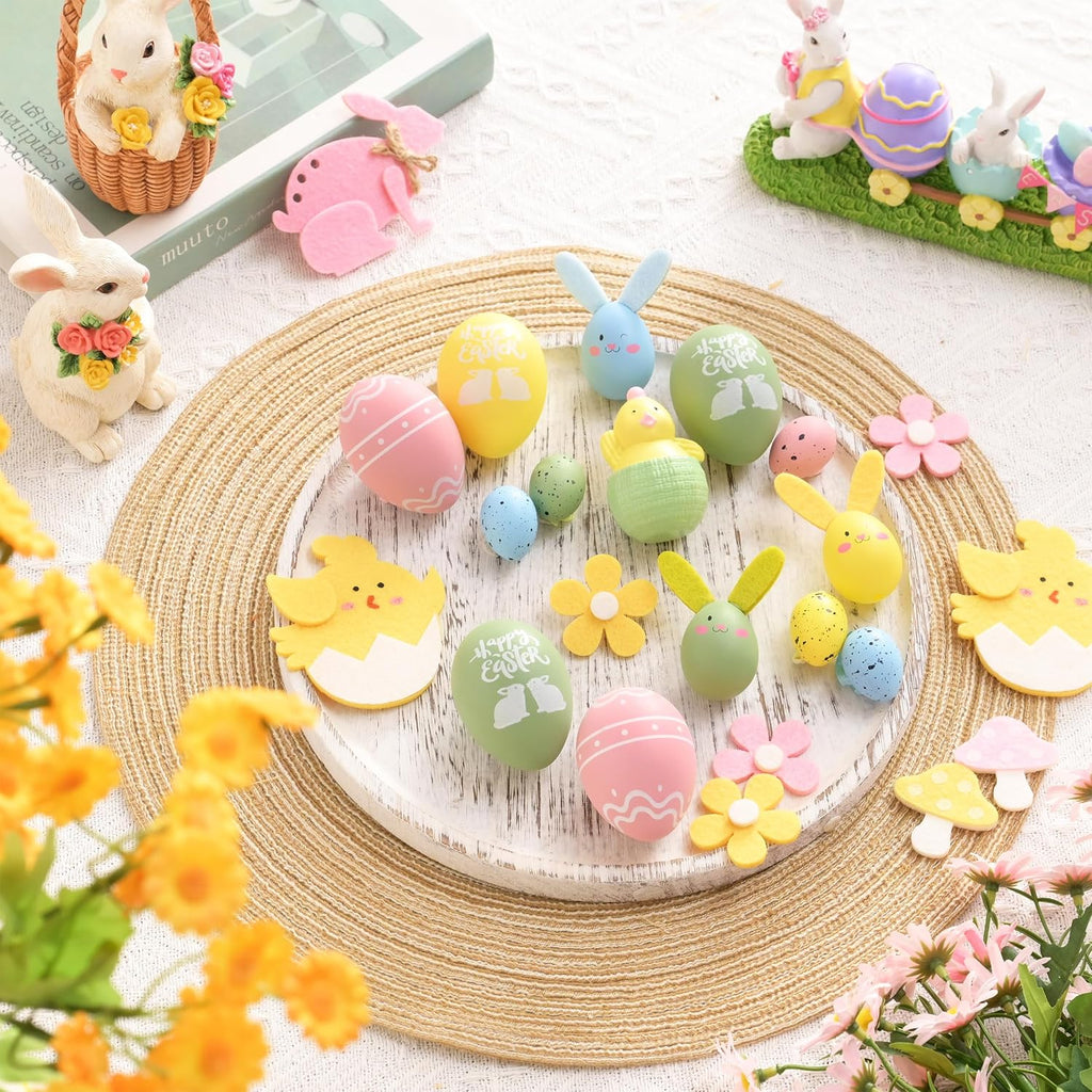 Easter Eggs Ornaments Tree Decorations, Pastel Pink Blue Plastic Easter Eggs Bulk Tree Ornaments, 1.2"-2.4" - Set of 35