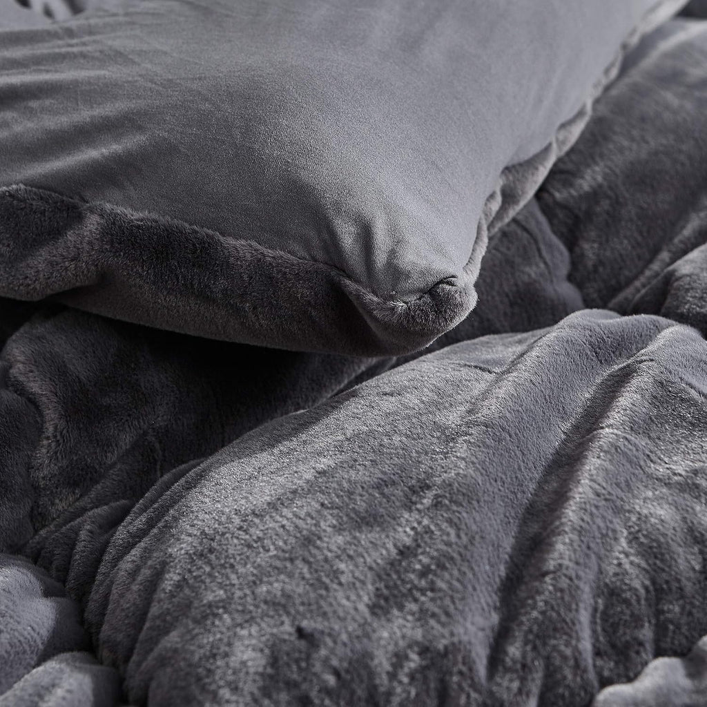 Softy Smooth - Coma Inducer Queen Oversized Comforter - Bunny Black | Experience Coma Worthy Sleep with Plush Faux