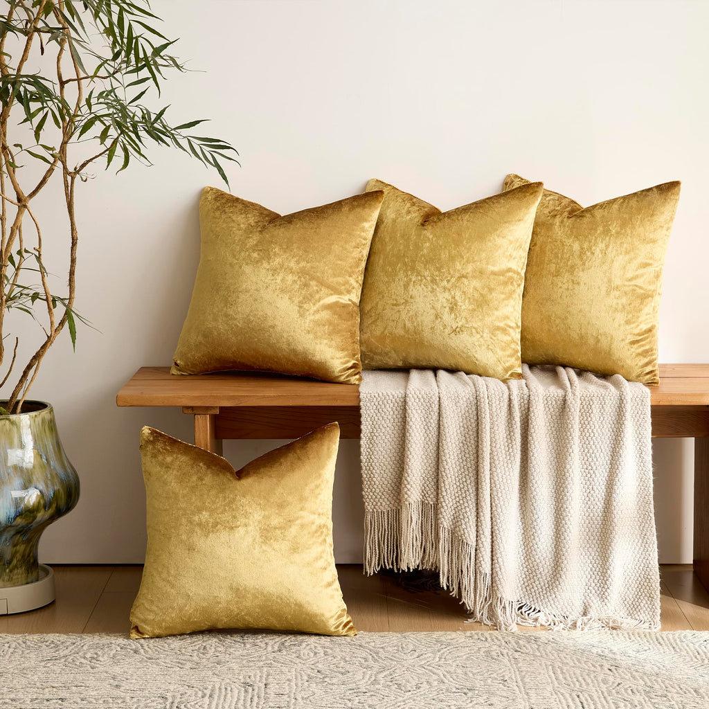 Pack of 4 Gold Decorative Velvet Pillow Covers 18x18