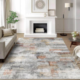 6x9 Washable Abstract Area Rug, Soft Non-Slip Carpet for Living Room Bedroom Grey Rust