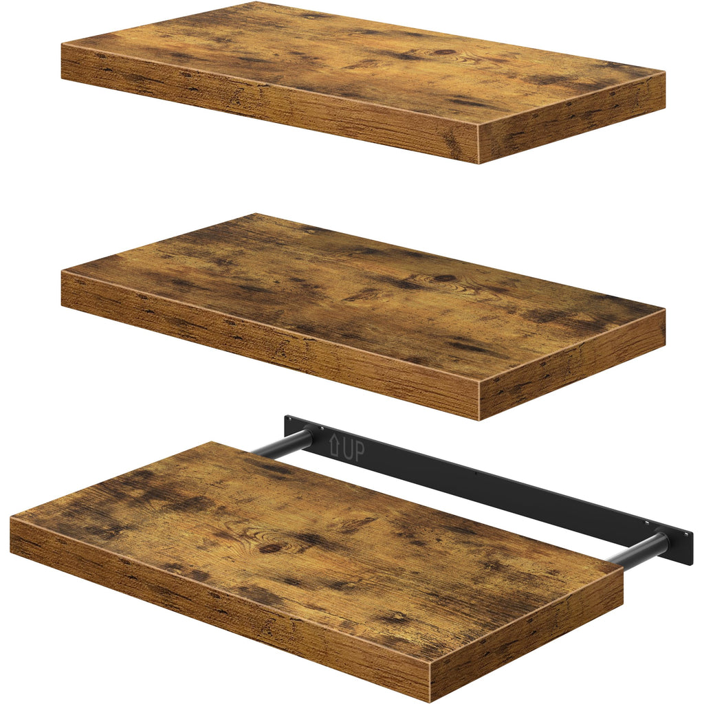 12" Deep Floating Shelves for Wall (Brown, Set of 3, 23.6" x 12")