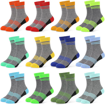 12 Pairs Boys Crew Socks Colorful Toddler Athletic Socks