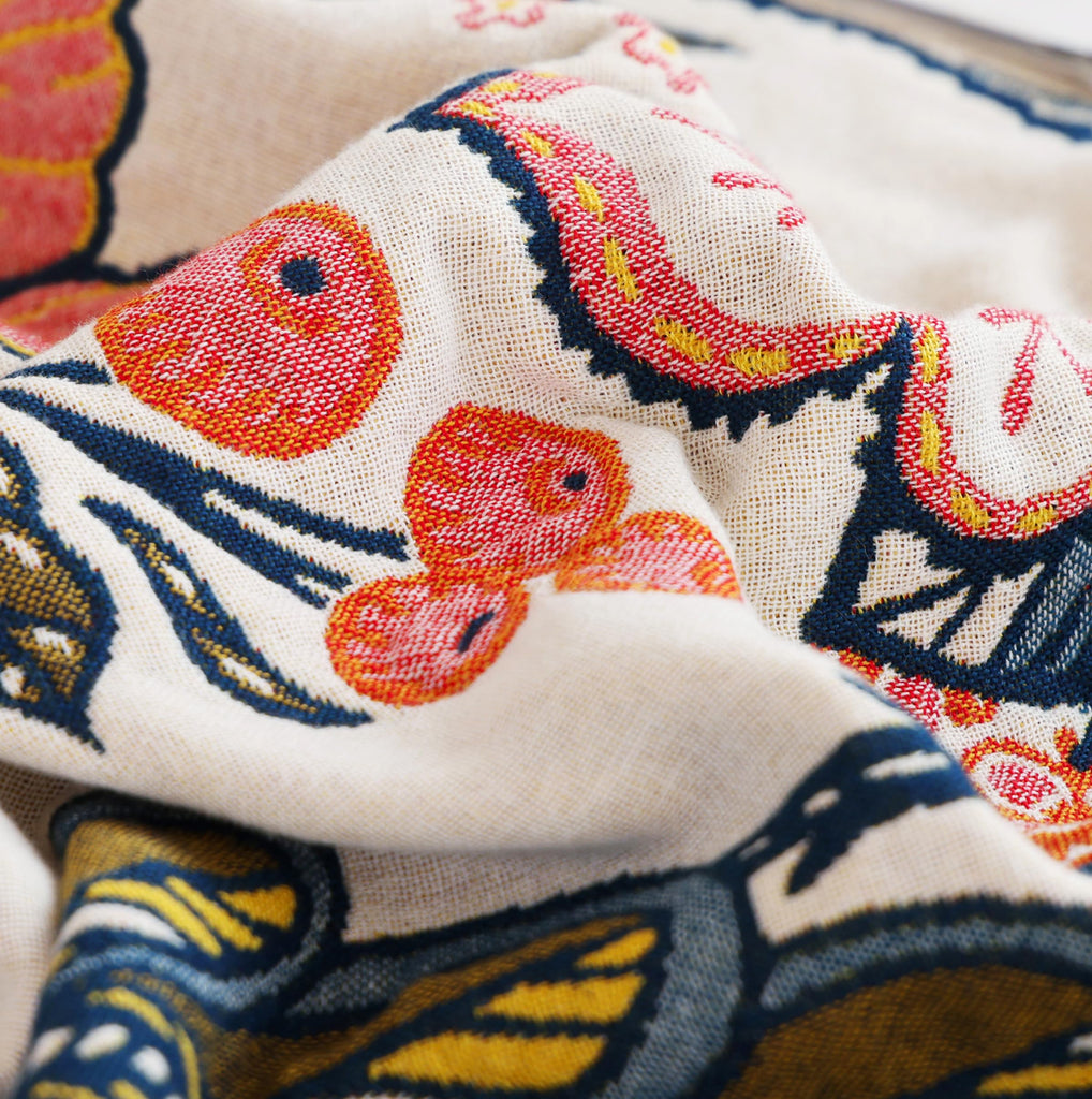 Boho Flower Blossom Farmhouse Retro Floral 100% Cotton Muslin Blanket Throw Cover for Bed Couch Sofa Cozy Soft