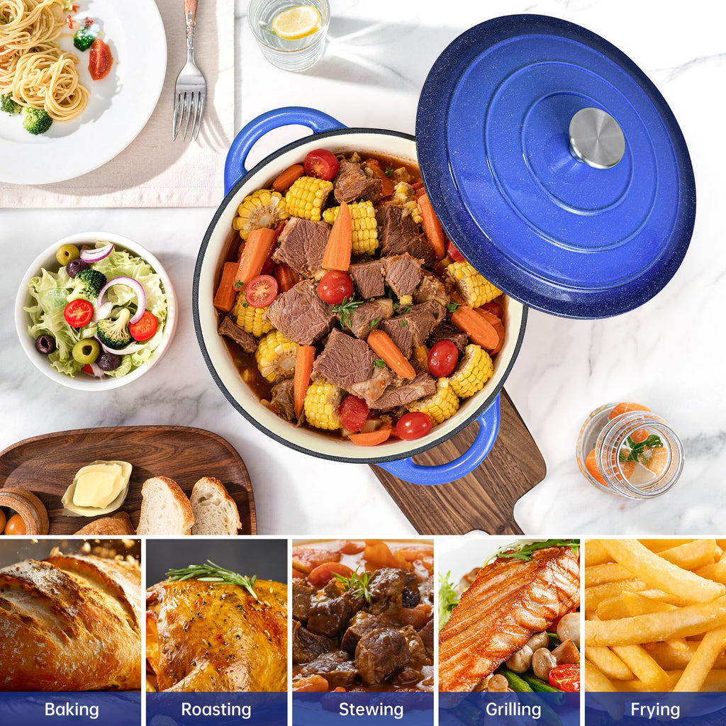 5 QT Enameled Cast Iron Dutch Oven Pot with Lid & Gold Powder