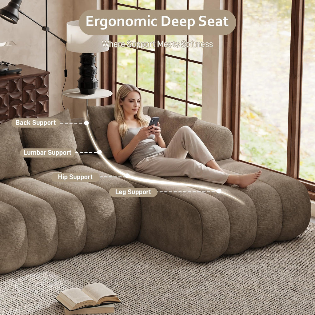 111" Luxury Modern Tight Curved Back, Minimalist Style Comfy Couch Apartment, 4 Seater Modular Sectional with Right