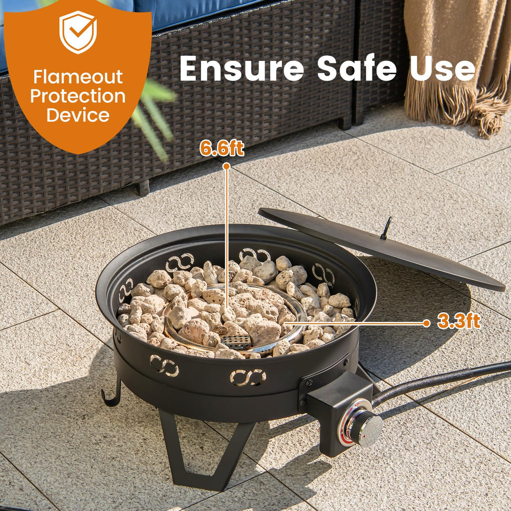 Portable Propane Fire Pit, 17" Outdoor Fire Bowl w/Foldable Legs
