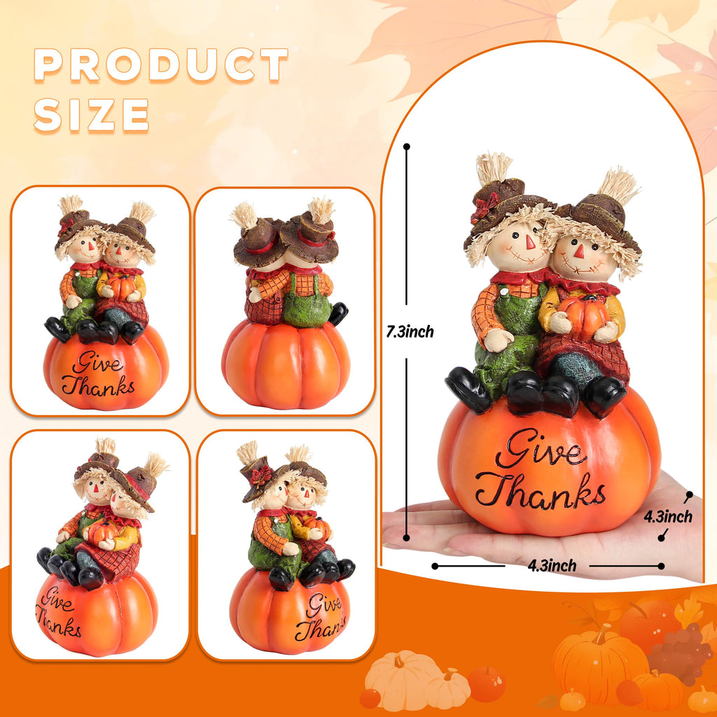 Thanksgiving Pumpkin Scarecrow Figurine, Fall Decor for Shelf Table Mantel