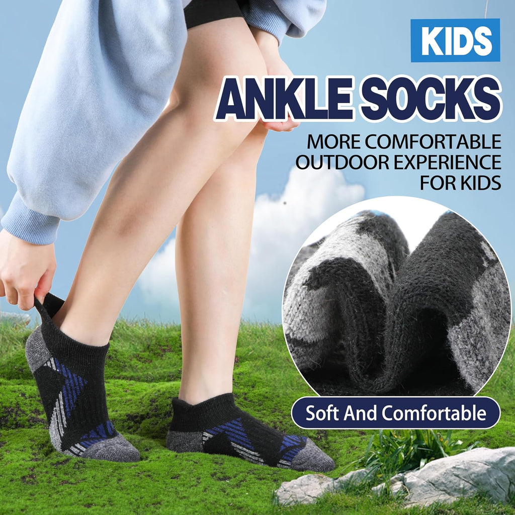 Kids Merino Wool Ankle Hiking Athletic Running Socks Girls Boys Teens Thermal Winter Cozy Warm Thick No Show Socks 6