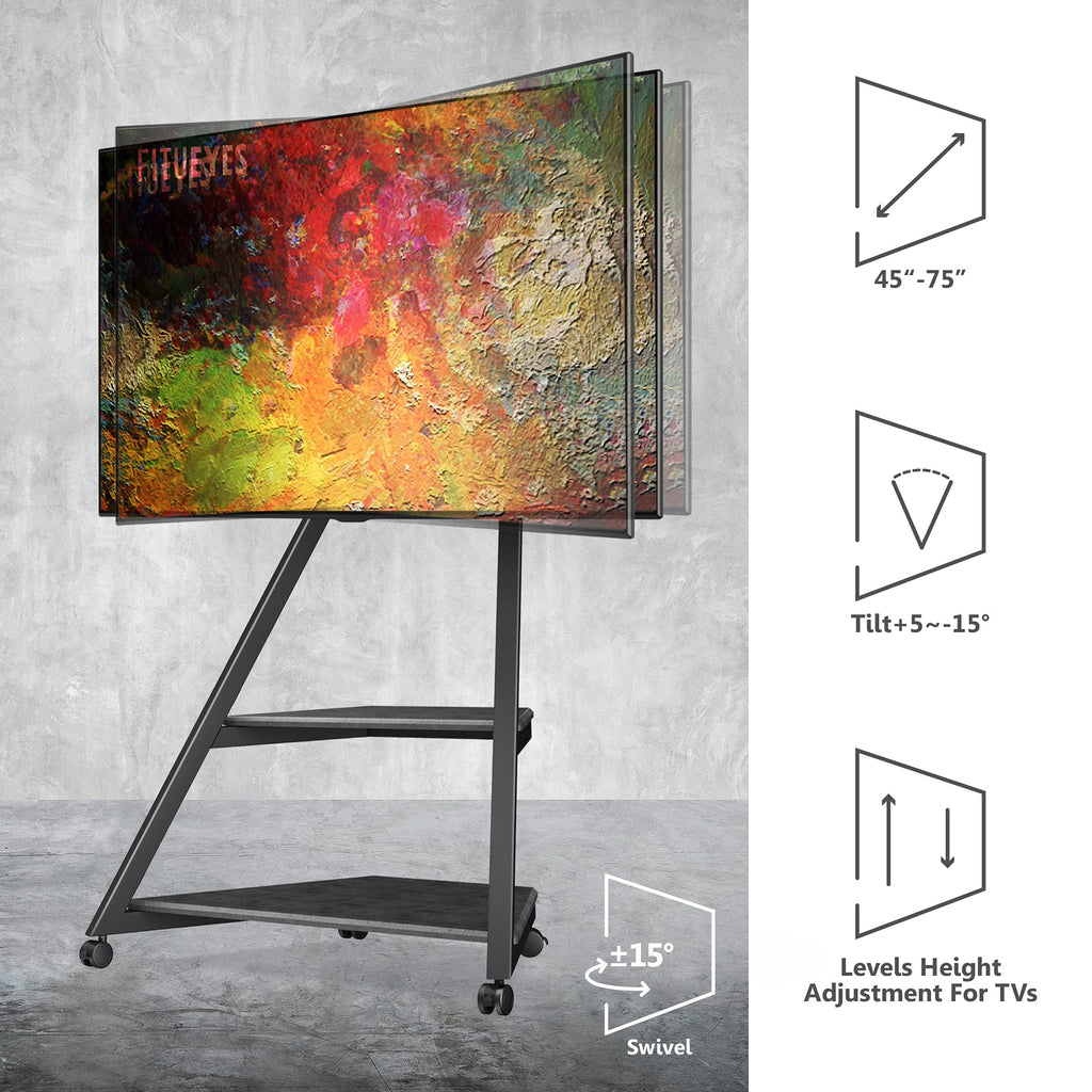 Corner TV Stand for 43-75" TVs with Wooden Storage Shelves, Black
