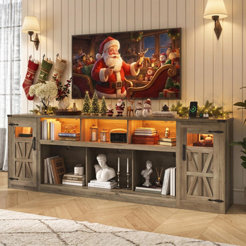 95" Farmhouse TV Stand, Large Entertainment Center for TV up to 100", Grey
