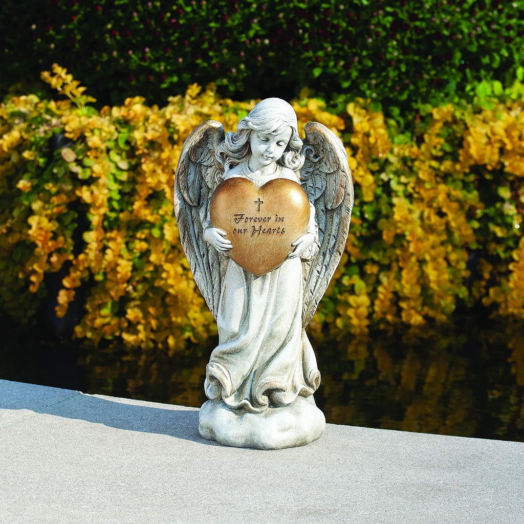 By - 12.25" H Memorial Angel Holding a Heart Garden Statue, Religious Outdoor Decor