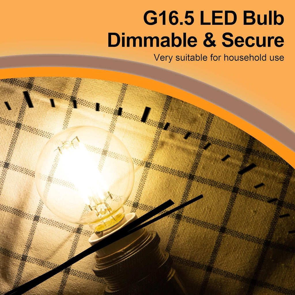 G16.5 Led Bulb, Small Round Edison Light Bulbs, Dimmable E12 Globe Clear Vanity Light Bulbs, 5w 4000k Vintage LED