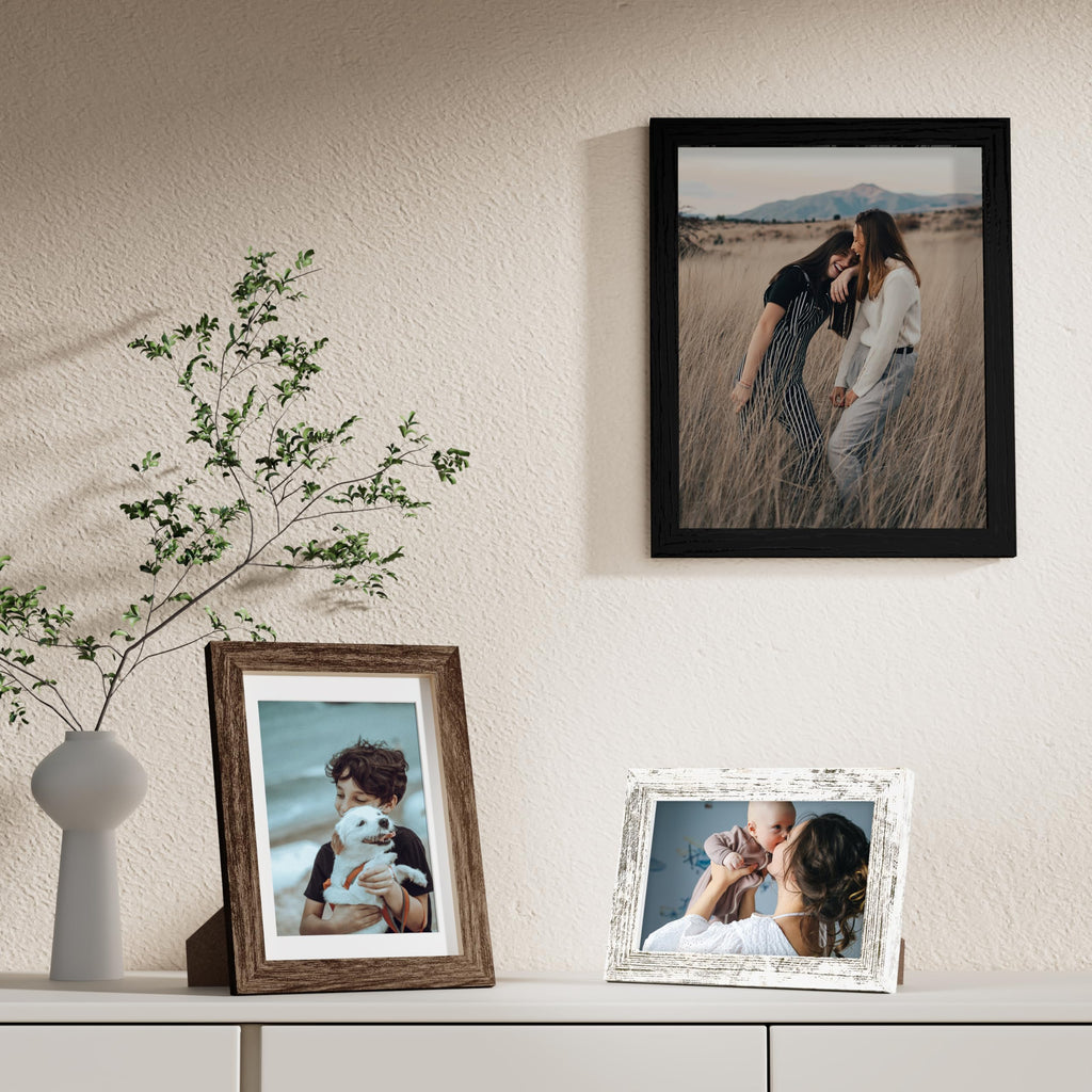 10 Pack Gallery Wall Frame Set, Black, Brown, Distressed White