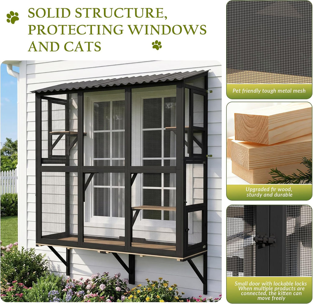 Outdoor Cat Catio with Shelf, Cat Window Perch for Large Indoor Cats