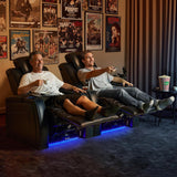 MCombo Dual Motors Leather Recliner with Power Headrest, Home Theater Seating with Armrest Storage HTS422 (Black)