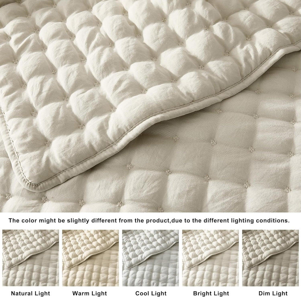 Beige California Oversized Cal King Quilt Bedding Sets with 2 Pillow Shams, Neutral Lightweight Soft Bedspread