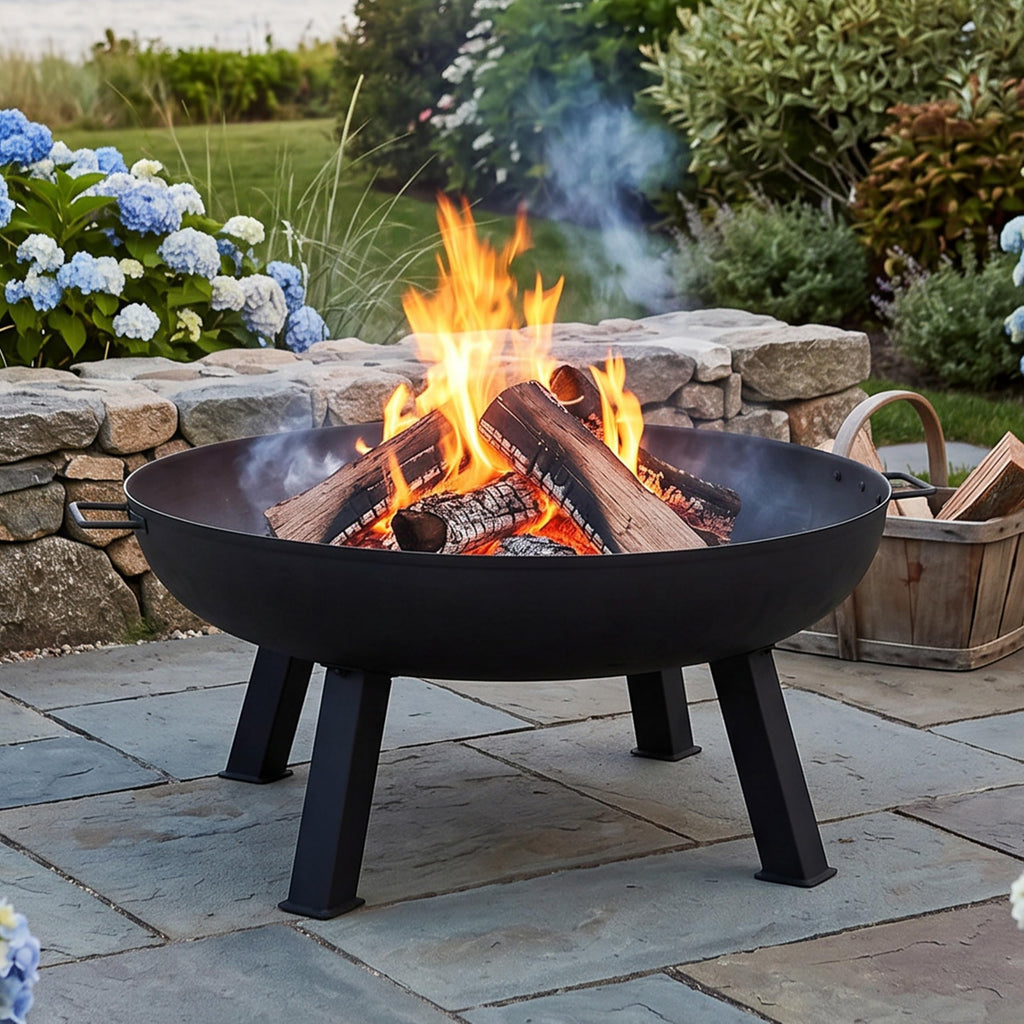 34" Heavy-Duty Cast Iron Fire Pit Bowl for Outside, Wood-Burning